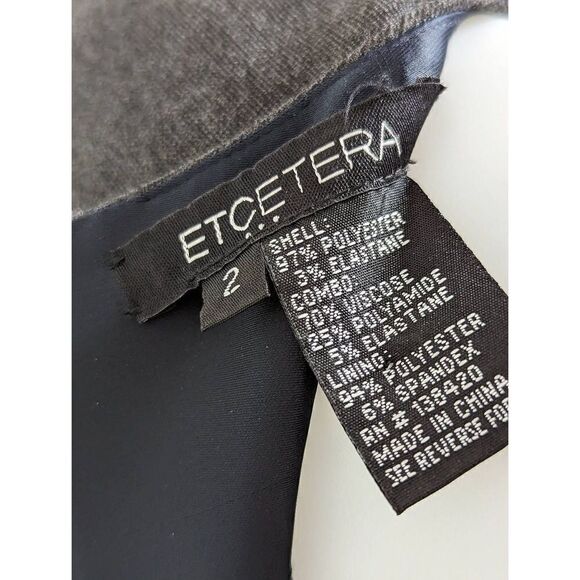 Etcetera Sheath Dress size 2 Navy Blue Satin look front and Gray knit back - Picture 4 of 7